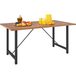 Outsunny Tavolo da Giardino 160x90 cm in Legno di Acacia e Acciaio con Piano a Doghe, Teak