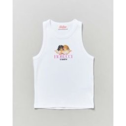 MC2 Saint Barth Canotta bianca a costine con stampa Fiorucci