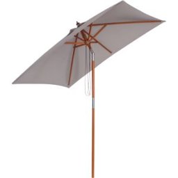 Outsunny Ombrellone da Giardino Inclinabile 2x1.5m, 6 Stecche, Palo in Legno e Apertura a Corda, Grigio Aosom