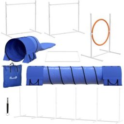 Pawhut Set Agility Dog 7 Pezzi con Fischietto e Borsa da Trasporto, in Plastica e ABS, 89x69x99 cm, Bianco Arancione Blu Aosom