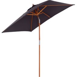 Outsunny Ombrellone da Giardino Inclinabile 2x1.5m, 6 Stecche e Palo in Legno di Abete Apertura a Corda, Grigio Scuro Aosom