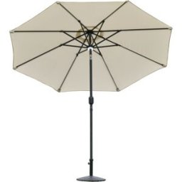 Outsunny Ombrellone da Giardino Inclinabile Φ266x245cm con Luci LEDApertura a Manovella e Pannello Solare, Crema Bianco