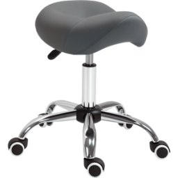 Homcom Sgabello da Lavoro a Sella con Ruote e Altezza Regolabile per Negozi Parrucchiere e Tattoo, 52x53x49-61cm Sgabelli Imbottiti Grigio Aosom