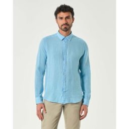 My Stuff Camicia azzurra in puro lino con colletto classico all'italiana
