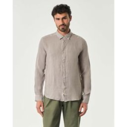 My Stuff Camicia color noce in puro lino con colletto classico all'italiana