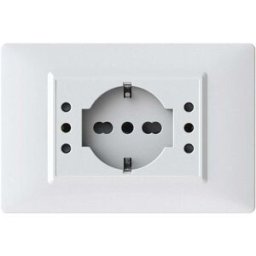 Tecnomat PRESA 4BOX MONOBLOCCO CON PLACCA BIANCA 2 PRESE 10A 1 PRESA SCHUKO COMPATIBILE CON VIMAR PLANA