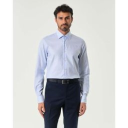 Xacus Camicia azzurra micro quadretto in puro cotone tailor fit