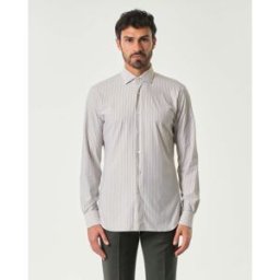Xacus Camicia bastoncino bianco e beige in tessuto tecnico active tailor fit