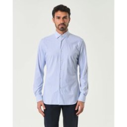 Xacus Camicia bastoncino bianco e azzurro in tessuto tecnico active tailor fit