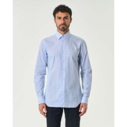 Xacus Camicia bastoncino bianco azzurro in puro cotone tailor fit