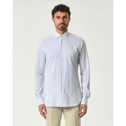 Xacus Camicia bastoncino bianco e grigio in tessuto tecnico active tailor fit