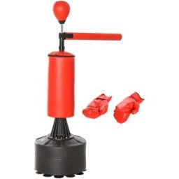 Homcom Sacco da Boxe ad Altezza Regolabile con Punching Ball e Base Riempibile, 88x48x155-205 cm, Rosso e Nero Aosom