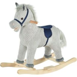 Homcom Cavallo a Dondolo in Peluche, Grigio, con Suoni, Gioco Affascinante per Bambini 3-6 Anni, 73x35x64cm Aosom
