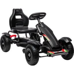 Homcom Go Kart a Pedali per Bambini 5-12 Anni in PP e Metallo Nero con Sedile Regolabile e Freno a Mano, 121x58x61 cm