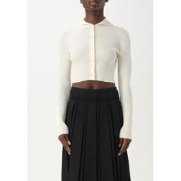 Jil Sander Cardigan in maglia di lana vergine a coste Bianco Taglia 32