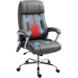 Homcom Sedia da Ufficio Massaggiante a 6 Punti e Inclinabile, in pelle PU e Acciaio, 66x72x113-121 cm, Grigio Carbone