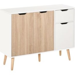Homcom Mobiletto Multiuso con Cassetto e Armadietti, Credenza Stile Nordico in Legno per Camera, Soggiorno, Studio, Bianco e Color Legno Aosom