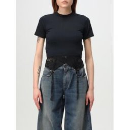 Balenciaga T-shirt in cotone stretch con inserto in pizzo Nero Taglia S