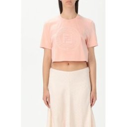 Fendi T-shirt cropped in cotone Rosa Taglia L