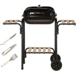 Outsunny Barbecue a Carbone con Coperchio, Ripiani e Ruote, Completo di Spatola, Pinza e Coltello, Nero