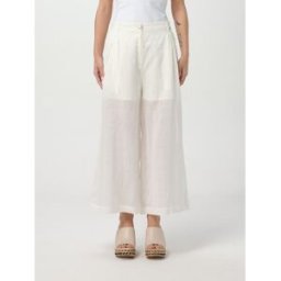 Liujo Pantalone cropped in ramie stampato Bianco Taglia 42