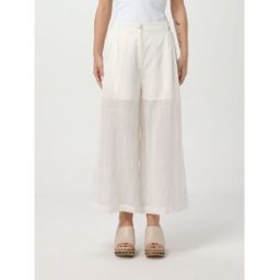 Liujo Pantalone cropped in ramie stampato Bianco Taglia 38
