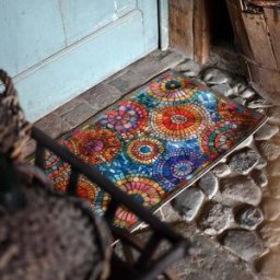 Tessitura Toscana Telerie Tappeto 52x120cm in materiale riciclato a stampa rosoni multicolore