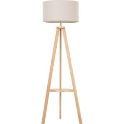 Homcom Lampada da Terra con Ripiano Intermedio Paralume in Lino Interruttore a Pedale Risparmio Energetico Altezza 154cm, Legno, 50x50x154 cm Aosom