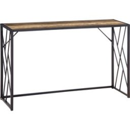 Homcom Tavolo Consolle da Ingresso in Stile Industriale, Mobile Vintage in Acciaio e Legno, 120x35x75cm, Marrone Aosom