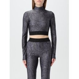 Just Cavalli Top crop in jersey con stampa Grigio Taglia 40