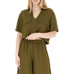 VICOLO T-shirt misto lino VERDE MILITARE M