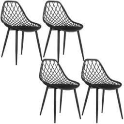 Homcom Set 4 Sedie da Pranzo Moderne con Schienale Traforato in Plastica e Gambe in Metallo, Nero Aosom Italy