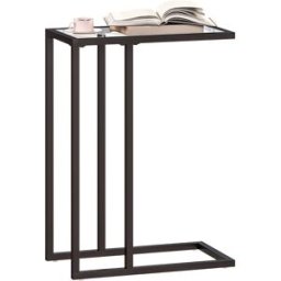 Homcom Tavolino da Caffè in Vetro e Acciaio a Forma di C, 46x25x63.5 cm, Nero