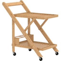 Homcom Carrello da Cucina Portavivande Pieghevole a 2 Livelli con Portabottiglie in Legno di Bambù