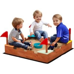Aiyaplay Sabbiera per Bambini 3-7 Anni a Forma di Castello con 4 Sedute in Legno di Abete, 90x90x17 cm, Multicolore Aosom Italy