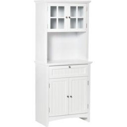 Homcom Mobile Cucina Dispensa per Cucina e Sala da Pranzo con 2 Armadietti, Ripiani Regolabili e Piano d'Appoggio, in MDF, 68.6x40x164 cm, Bianco