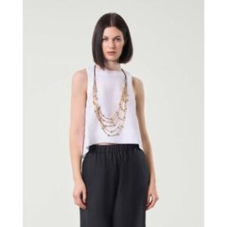Greek Archaic Kori Crop top bianco senza maniche in cotone con scollo all'americana