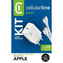 Cellular Line Charger Kit 20w Per iPhone 15 Achiphkitc2cpd20ww-bianco