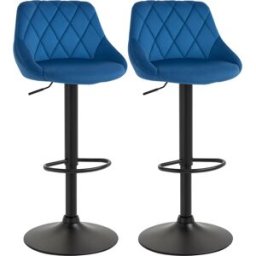 Homcom Set 2 Sgabelli da Cucina di Design con Schienale in Velluto, Sgabelli da Bar di Design con Base in Metallo, 46x48x83-104cm, Blu Aosom Italy