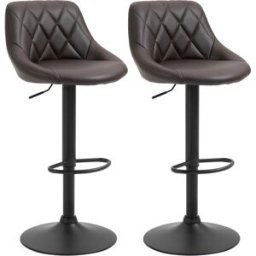 Homcom Set 2 Sgabelli da Bar Regolabili in Similpelle con Schienale, Sgabelli da Cucina Moderni con Base in Metallo, Marrone e Nero Aosom Italy