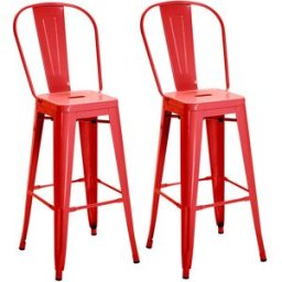 Homcom Set 2 Sgabelli da Cucina di Design con Schienale Rimovibile e Poggiapiedi in Metallo, Sgabelli Bar Design, 44x49x116 cm, Rosso Aosom Italy
