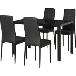 Homcom Set Sedie Tavolo da Prando Moderne 5 Pezzi, Sedie Sala da Pranzo Moderne in Similpelle e Tavolo in Vetro Temperato, Nero Aosom Italy