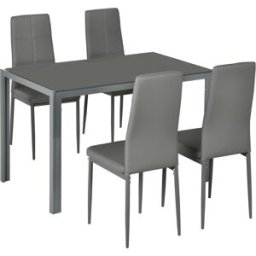 Homcom Set 5 Pezzi Tavolo e Sedie da Cucina in Similpelle, Metallo e Vetro Temperato, Sedie Tavolo da Pranzo Moderne, Grigio Aosom Italy
