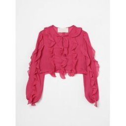 Blumarine Blusa in crêpe con rouches Geranio Taglia 12