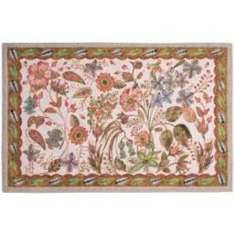 Tessitura Toscana Telerie Tappeto Occitane a fantasia floreale e bordo sabbia 52x80