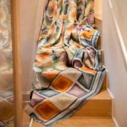 Tessitura Toscana Telerie Mezzero in lino stampato a tema Loop multicolor 270x280 cm