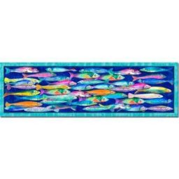 Tessitura Toscana Telerie Tappeto Poisson Bleu a fantasia pesci multicolor e bordo azzurro 52x180