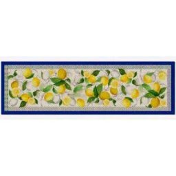 Tessitura Toscana Telerie Tappeto Cetara a fantasia limoni e bordo blu 52x180