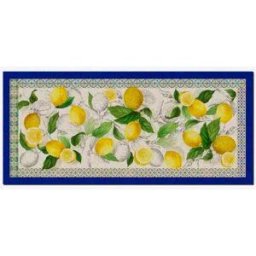 Tessitura Toscana Telerie Tappeto Cetara a fantasia limoni e bordo blu 52x120