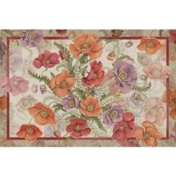 Tessitura Toscana Telerie Tappeto Poppy sabbia a fantasia paveri viola bordeax e arancione 52x80